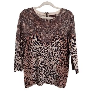 DANA BUCHMAN LADIES SHORT SLEEVE ANIMAL PRINT TOP- L